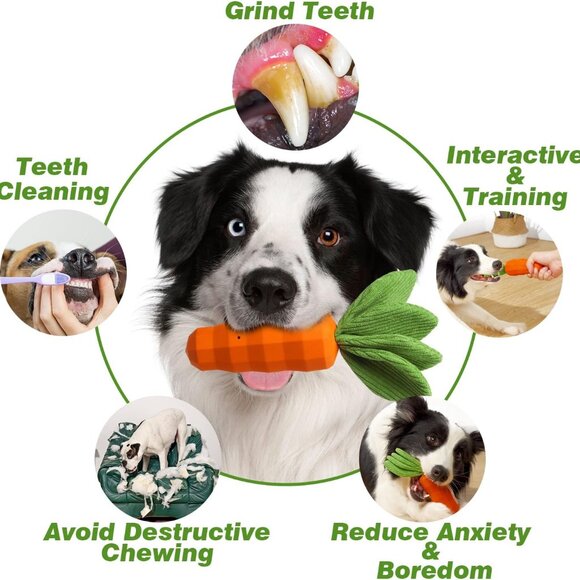 Dog Squeaky Chew Toys for Aggressive Chewers, Rubber Carrot Dog Toys for Trainin - Picture 3 of 6